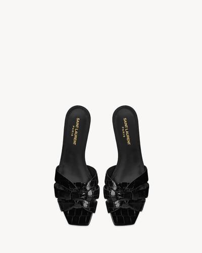 サンダル・ミュール Saint Laurent Black Leather Tribute 85 Mules SAINT LAURENT Tribute 85 Patent Leather Mules in Brown
