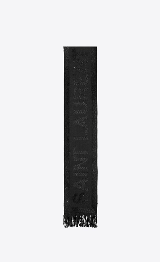 saint laurent logo scarf in wool jacquard and sequins
