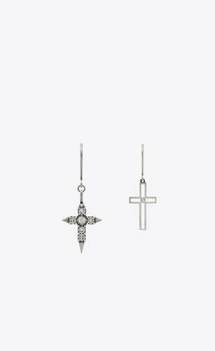 asymmetrical cross earrings in metal