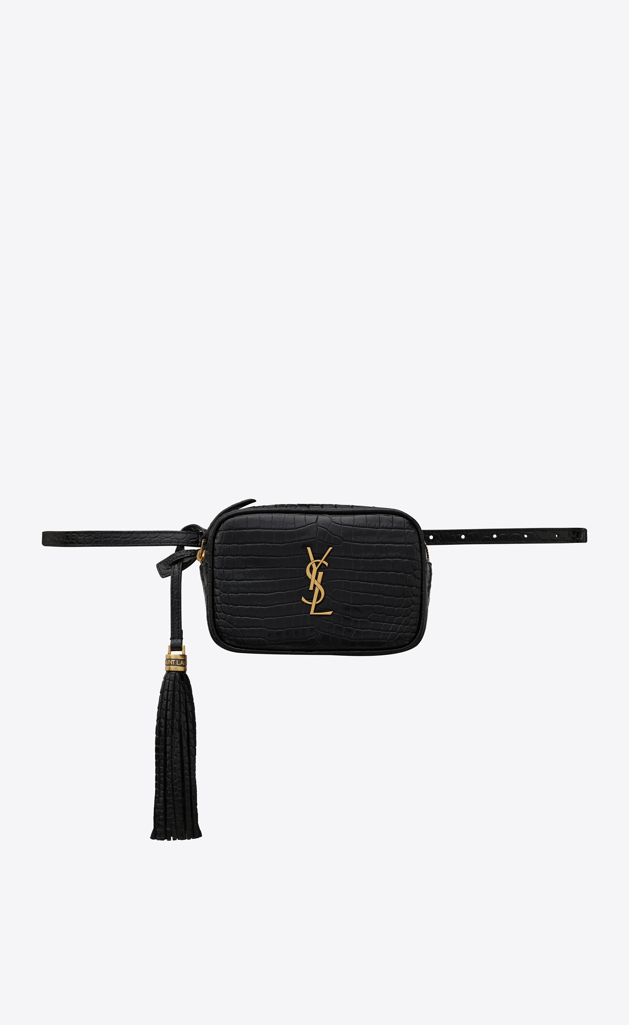 Yves Saint Laurent Black Crocodile Embossed Leather Lunch Box Bag