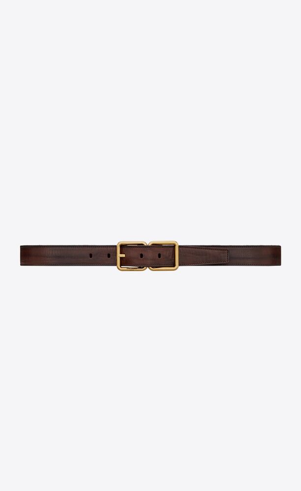 double buckle belt in aged raw leather