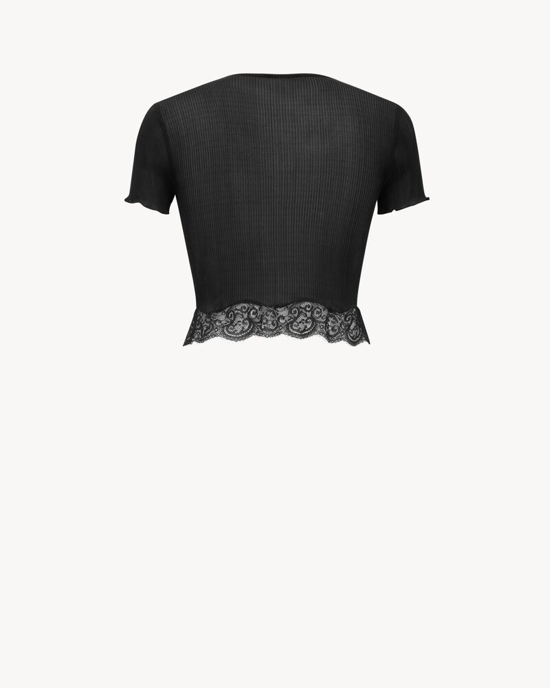 T-shirt en dentelle et soie côtelée