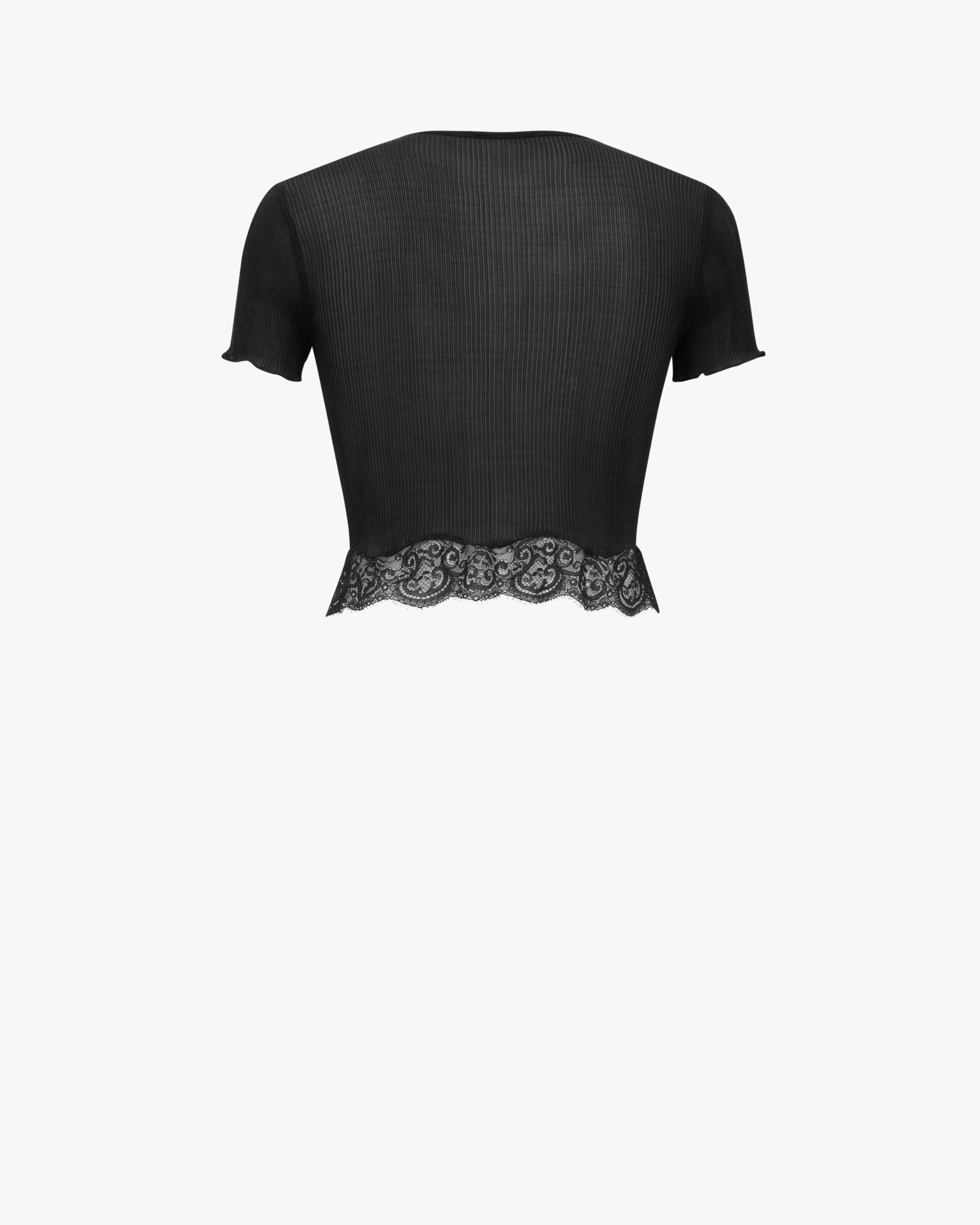 T-shirt en dentelle et soie côtelée en Noir | Saint Laurent | FR-FR T-shirt en dentelle et soie côtelée en Noir | Saint Laurent | FR-FR