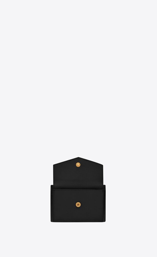 Saint Laurent Card Case Grain de Poudre Embossed Leather Black