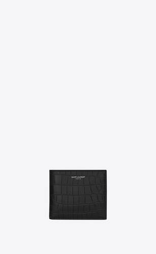 Saint Laurent Ysl-plaque Crocodile-effect Leather Bi-fold Wallet