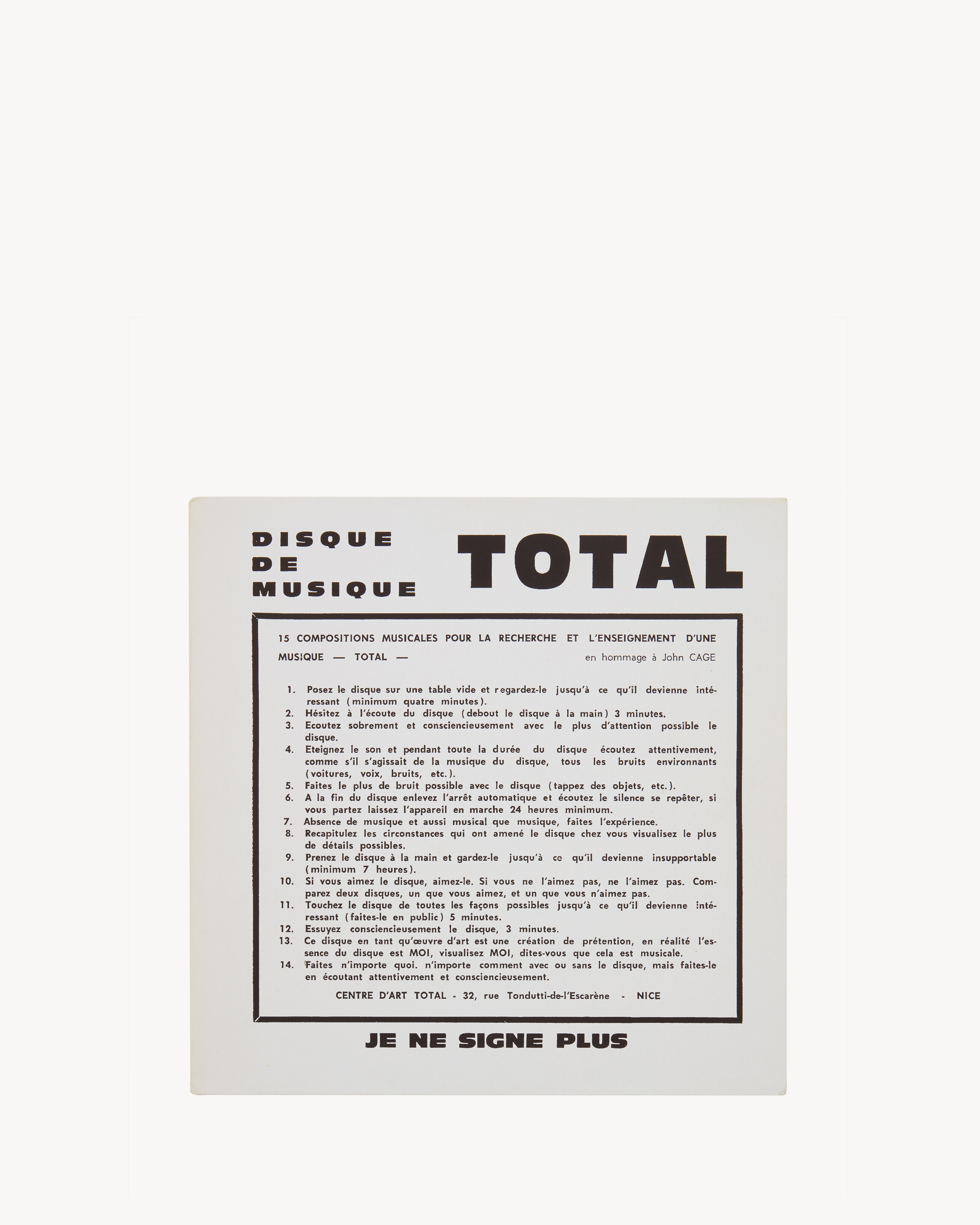 Ben Vautier Musique total (1963)