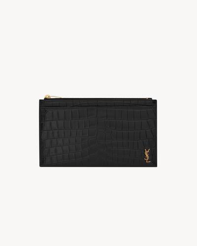 tiny monogram bill pouch in crocodile embossed matte leather