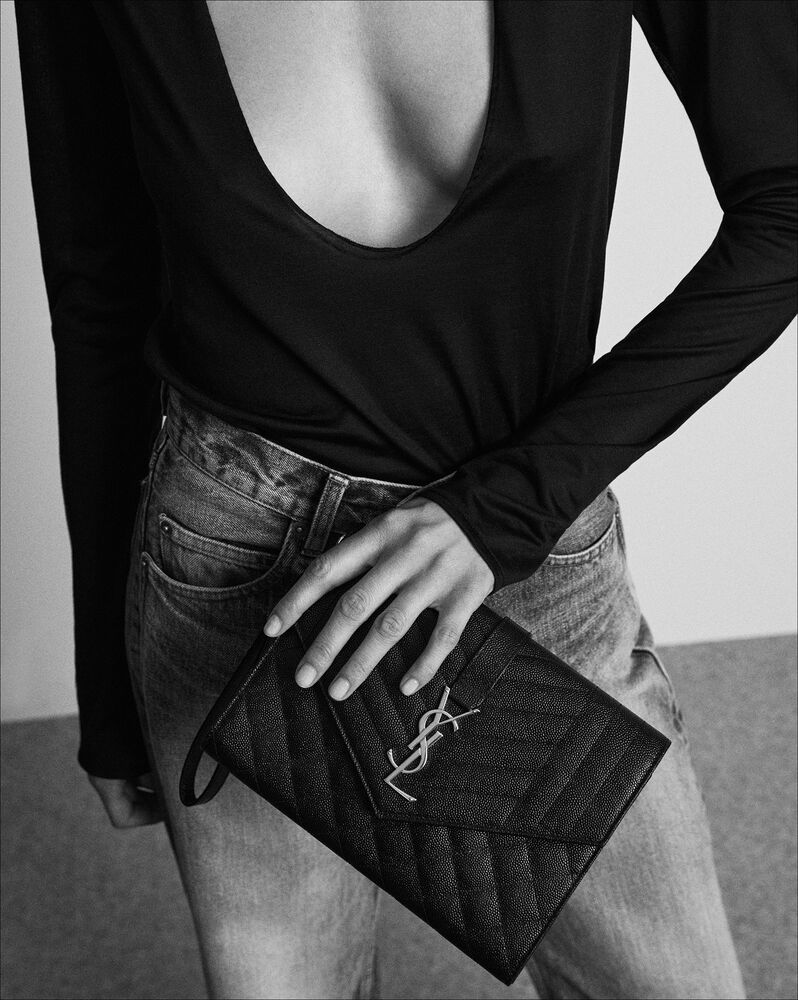 Black YSL-logo cage clutch bag, Saint Laurent