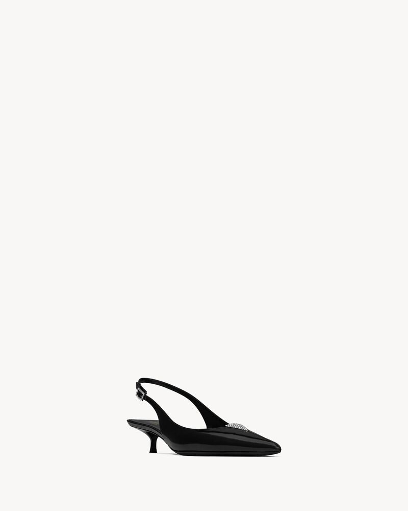 CHERISH Slingback-Pumps aus glasiertem Leder mit Strasssteinen