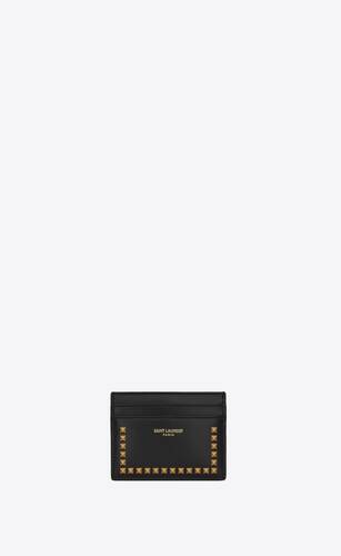saint laurent paris credit card case in smooth leather with studs