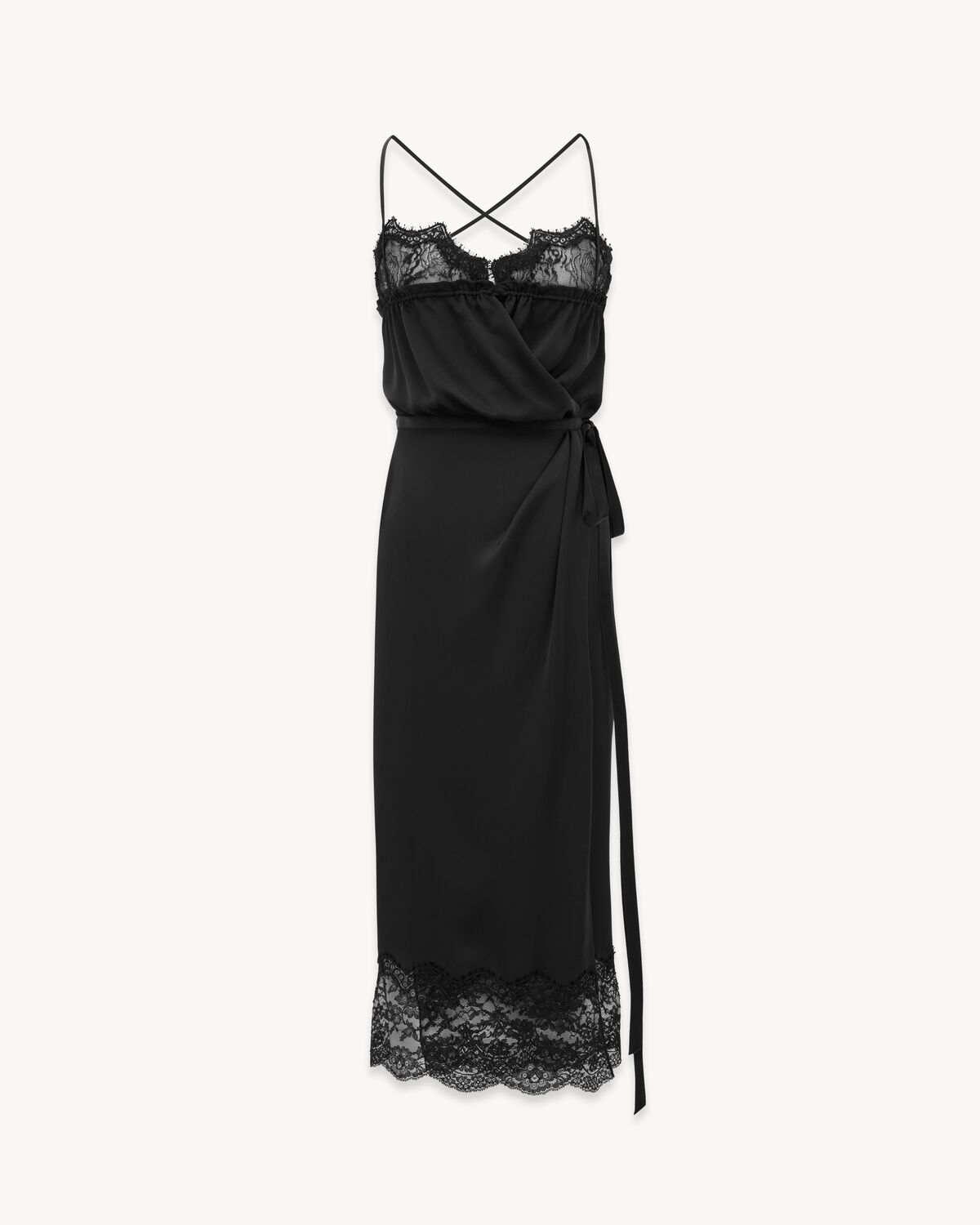 Wrap Dress in Silk Charmeuse and Lace | Saint Laurent | YSL.com
