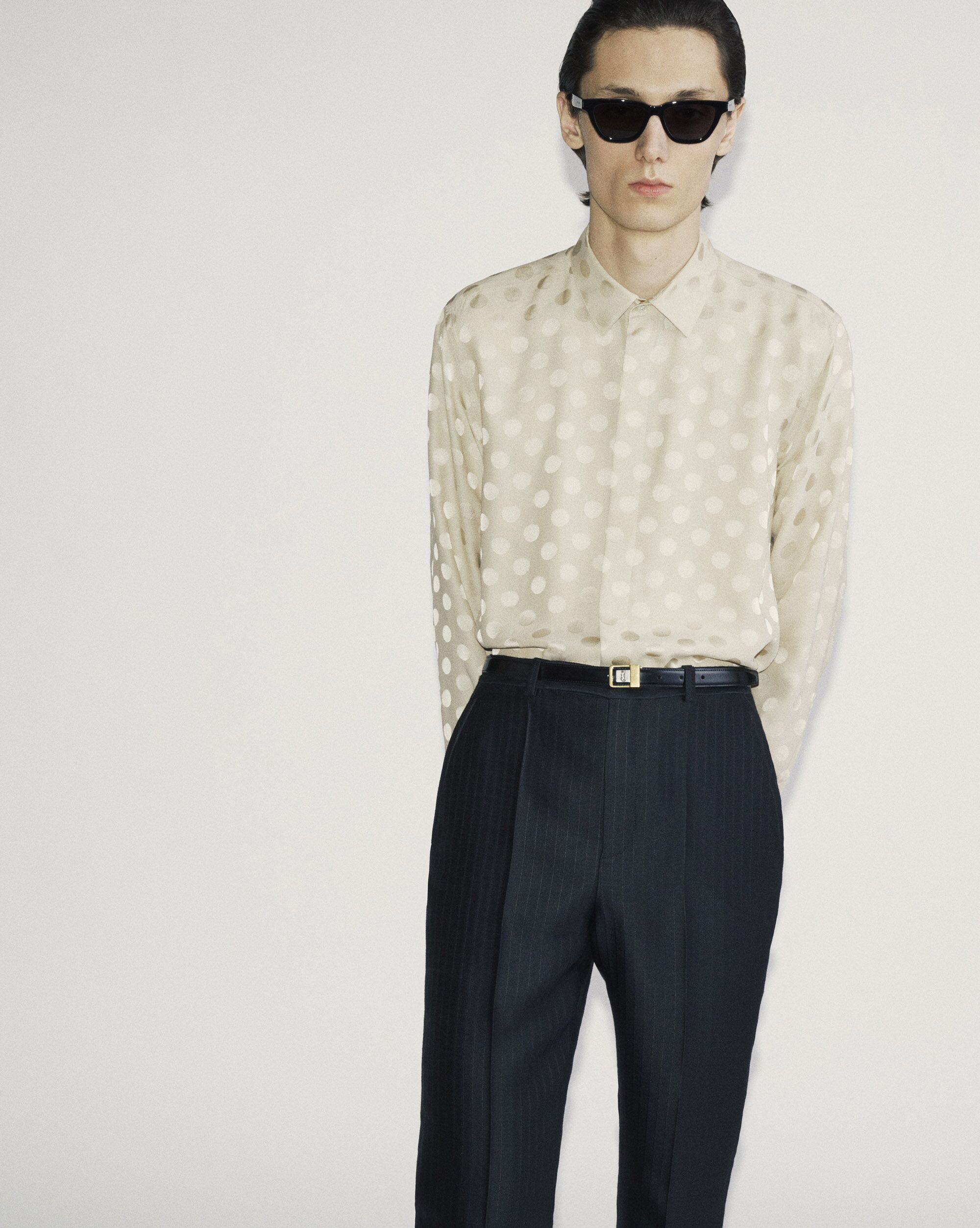 Shirt in Dotted Shiny And Matte Silk