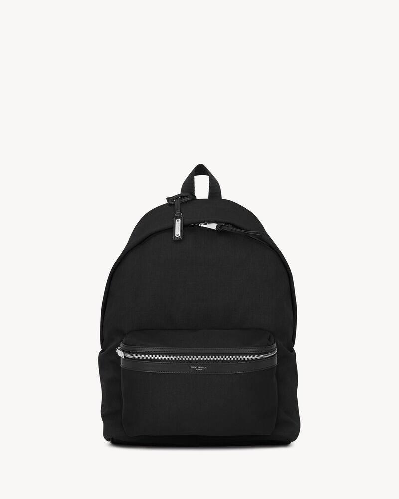 city backpack in canvas, nylon and leather