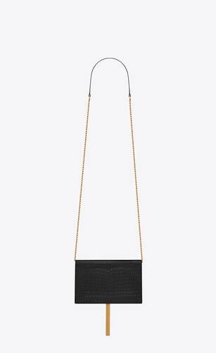 kate chain wallet with tassel in crocodile-embossed shiny leather