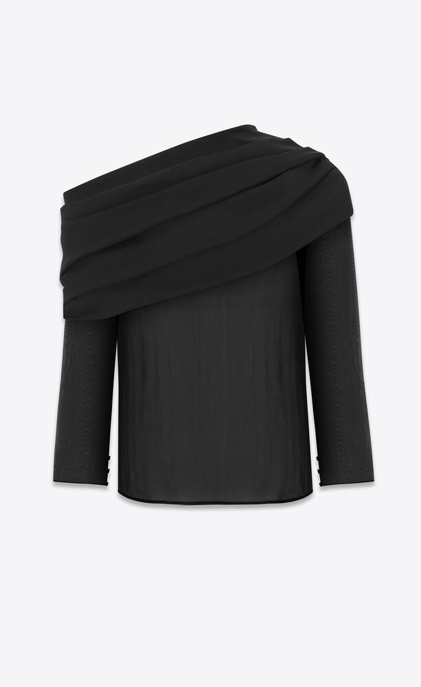 Draped one-shoulder blouse in silk muslin | Saint Laurent | YSL.com
