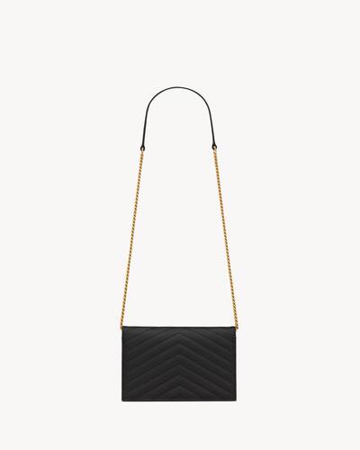 Saint Laurent Cassandre Matelassé Envelope Chain Wallet In Grain De Poudre  Embossed Leather