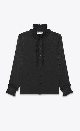 victorian frilled shirt in matte and shiny floral silk