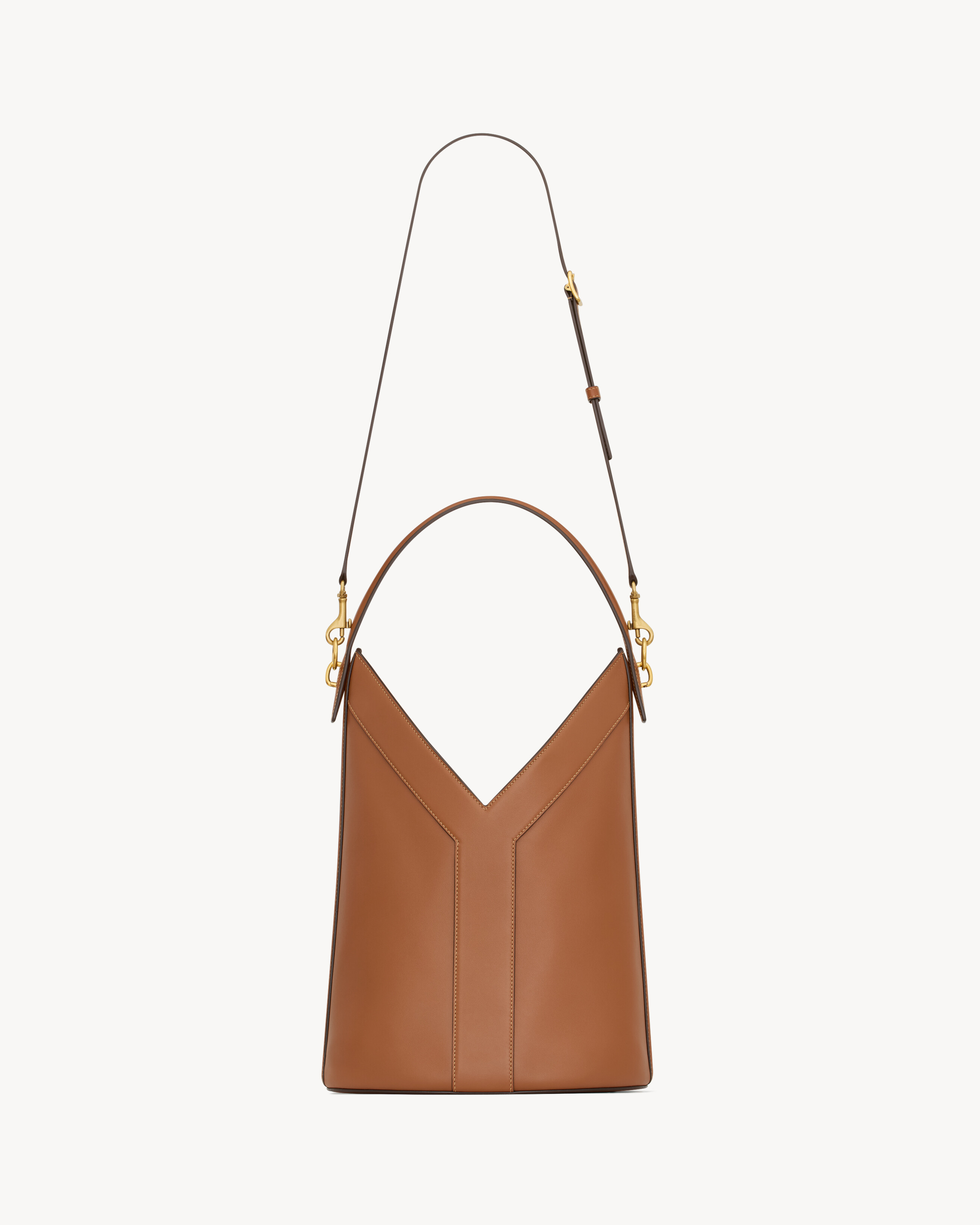 Y top-handle bucket in leather