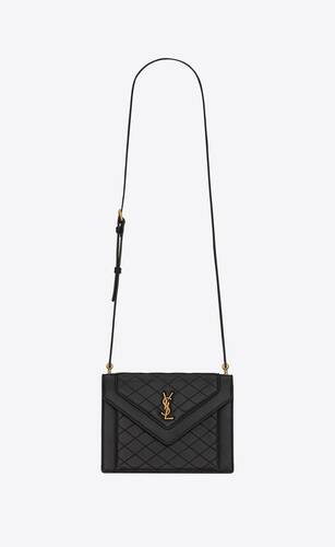 SAINT LAURENT 1290$ Gaby YSL Zipped Pouch Bag - Black Quilted Lambskin