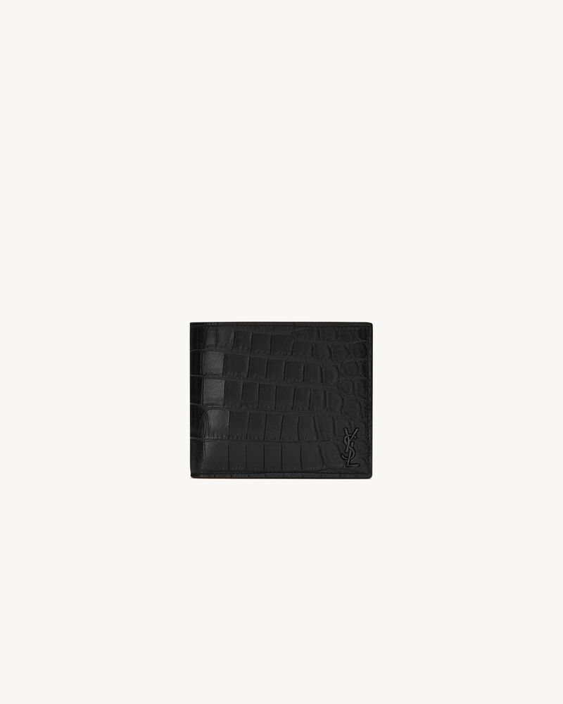 TINY CASSANDRE East/West wallet in crocodile-embossed leather