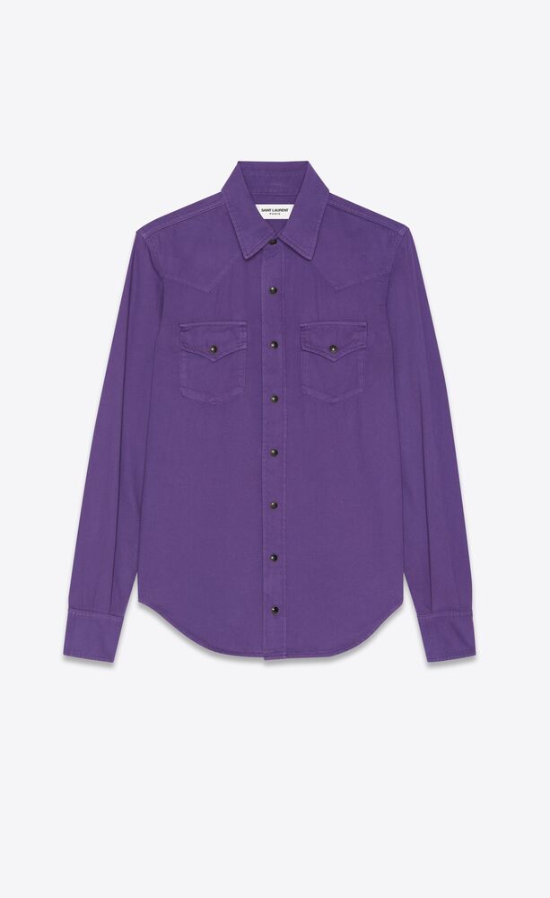 hemd im western-stil aus echtem denim in violett