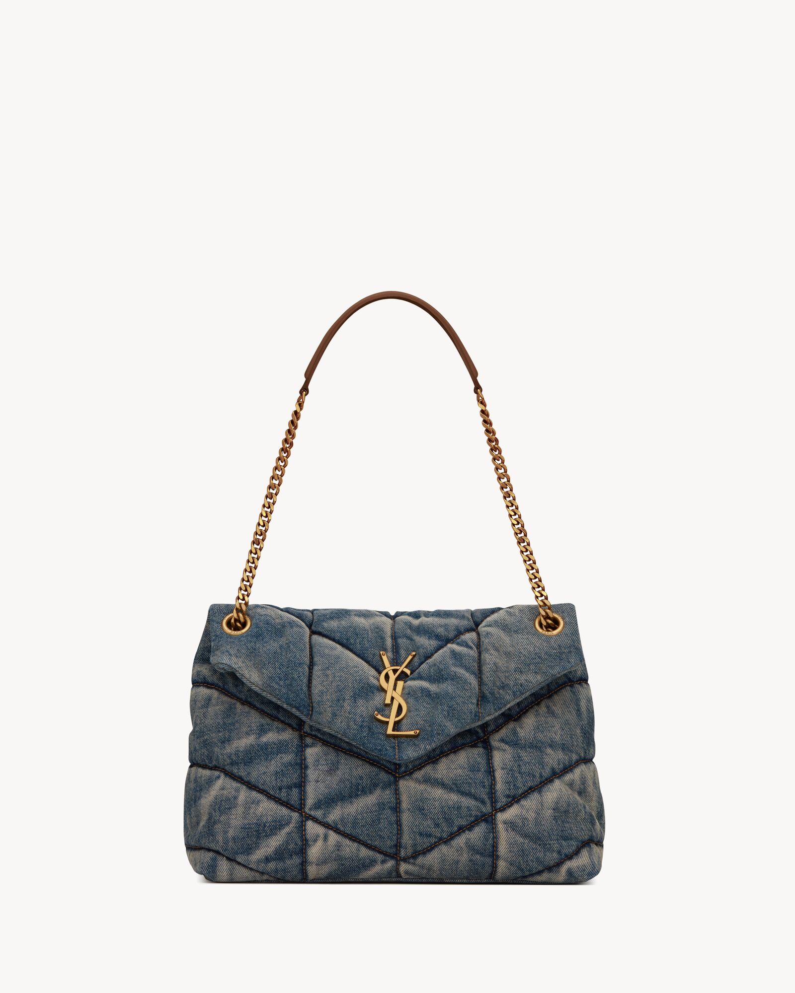 PUFFER MEDIUM in suede and denim | Saint Laurent | YSL.com