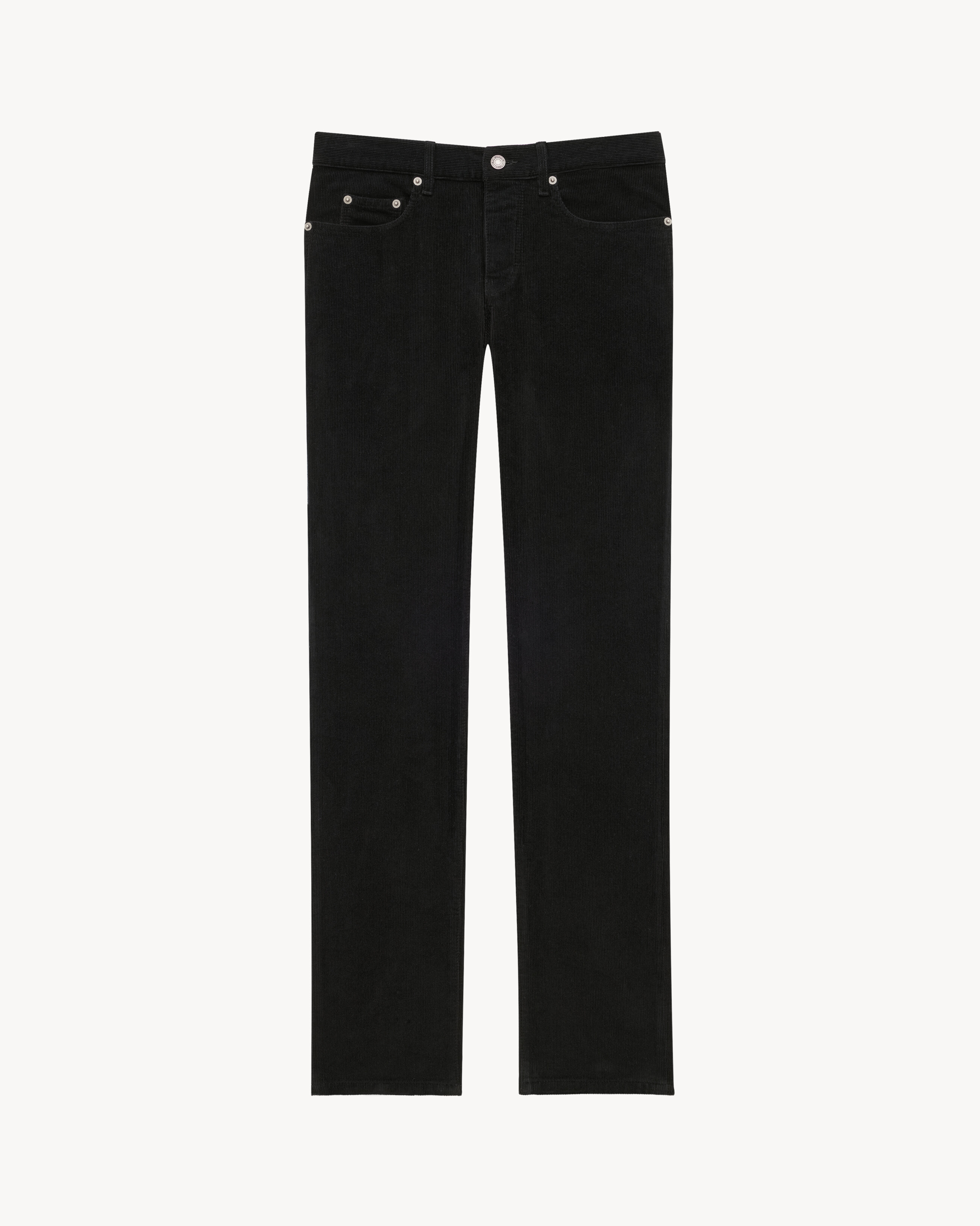 calça slim com modelagem solta em veludo cotelê preto desbotado