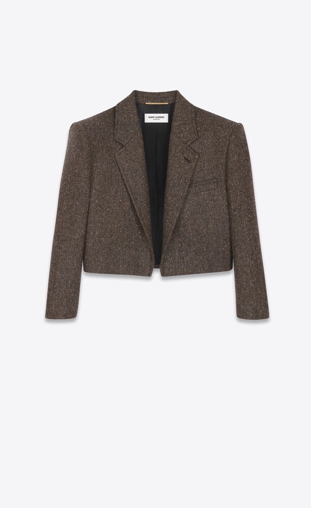 ysl.com | cropped jacket in chevron tweed