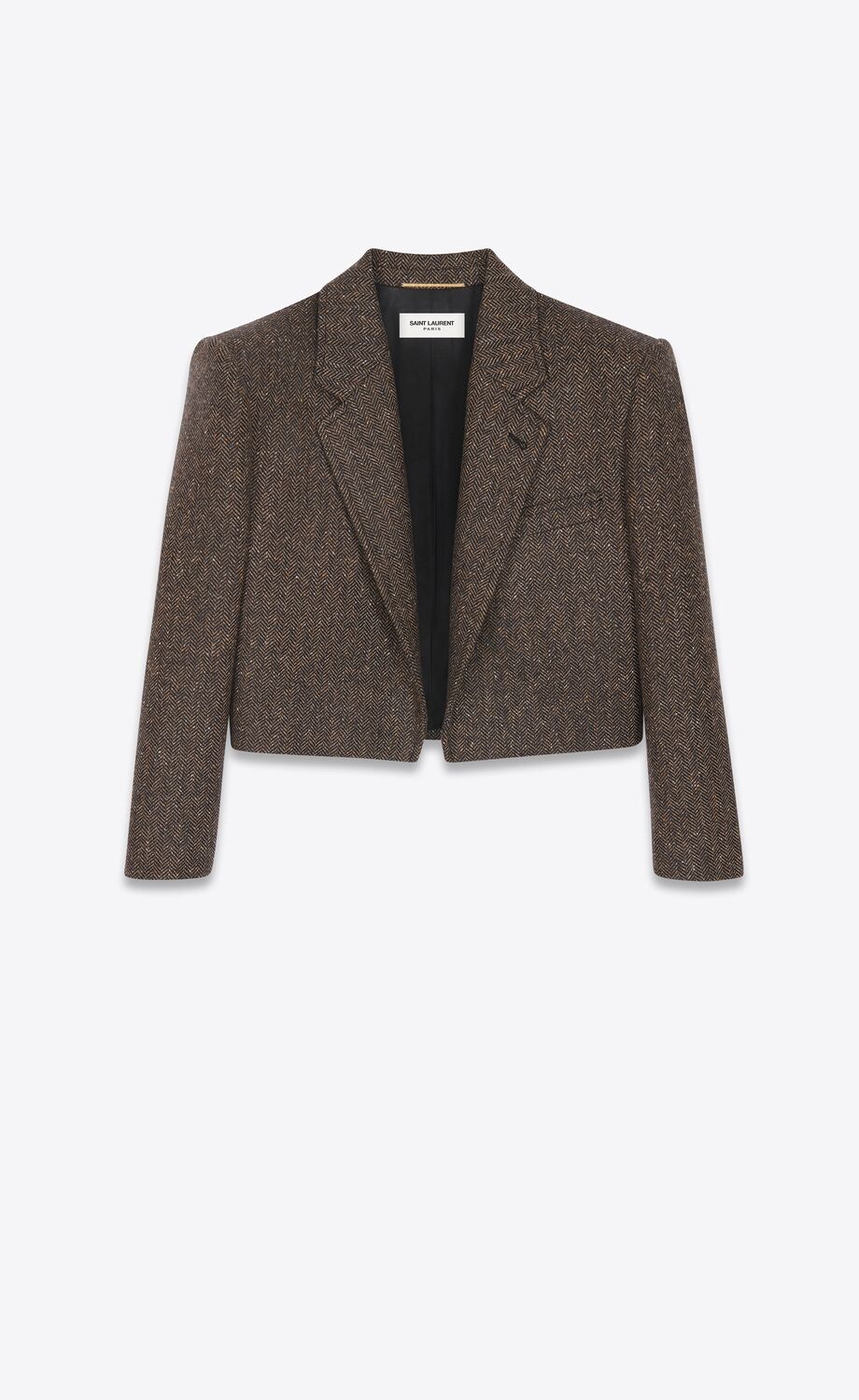 Cropped jacket in chevron tweed | Saint Laurent | YSL.com