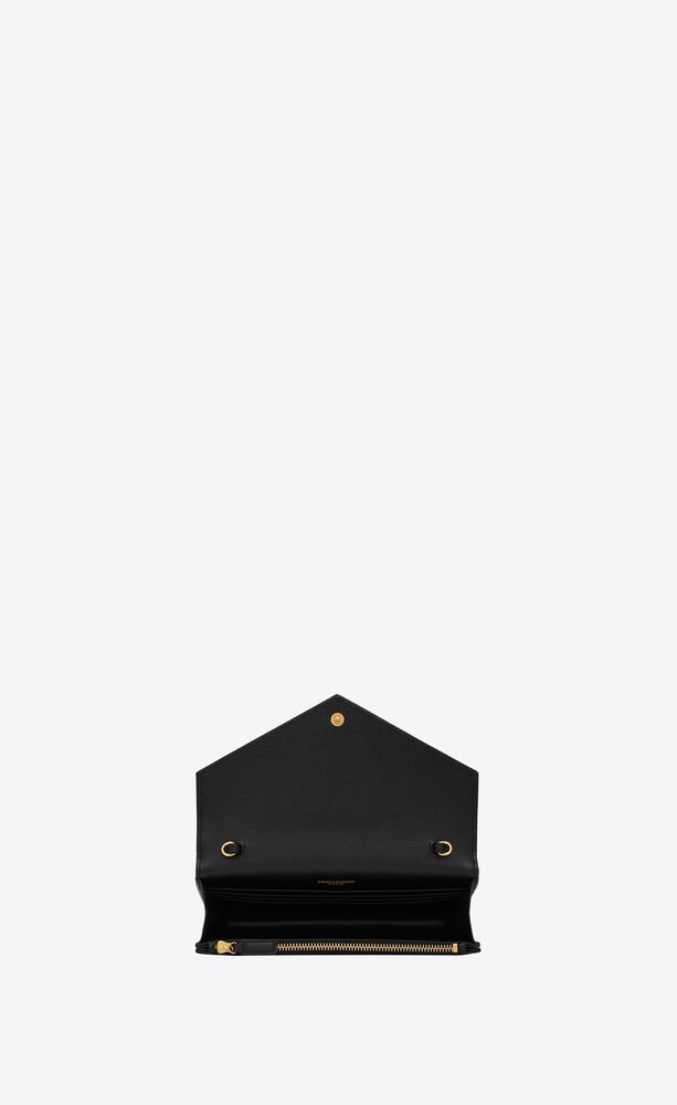 Cassandre Matelasse Envelope Leather Wallet On Chain in Black - Saint  Laurent