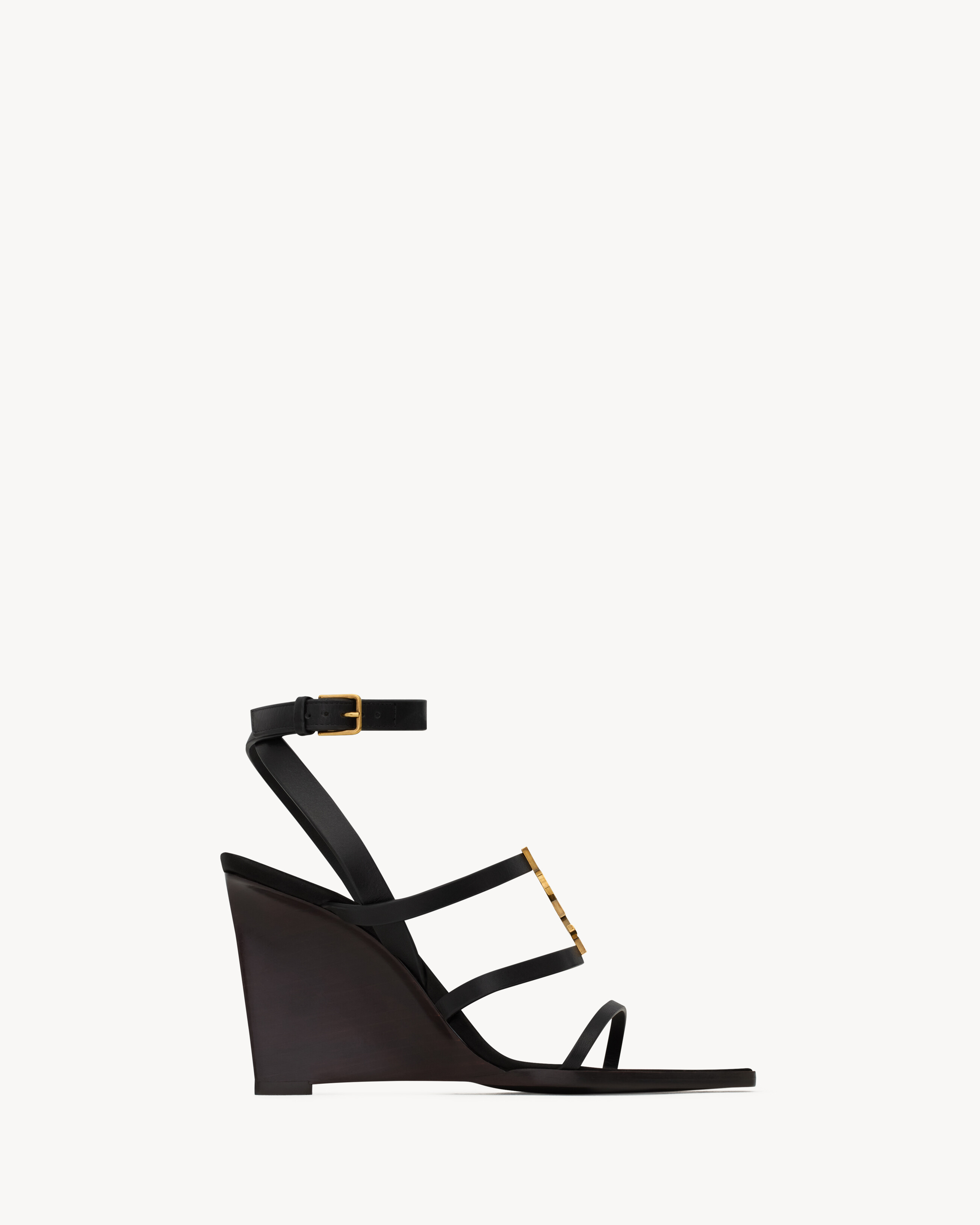 CASSANDRA wedges in smooth leather in Black Saint Laurent YSL