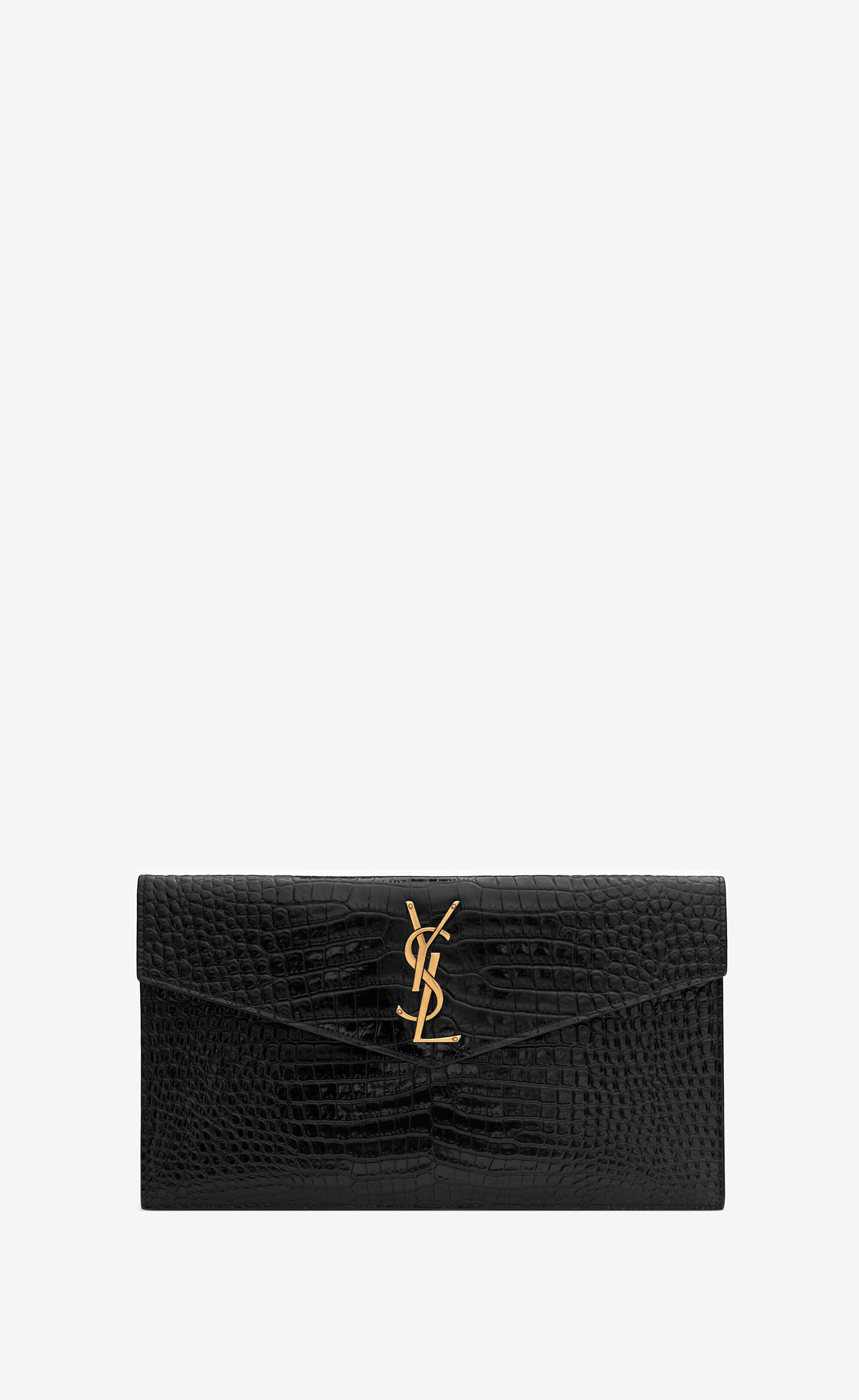 UPTOWN chain wallet in crocodile-embossed shiny leather, Saint Laurent
