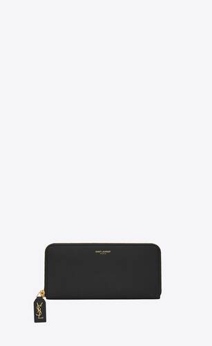 rive gauche zip-around wallet in grained leather