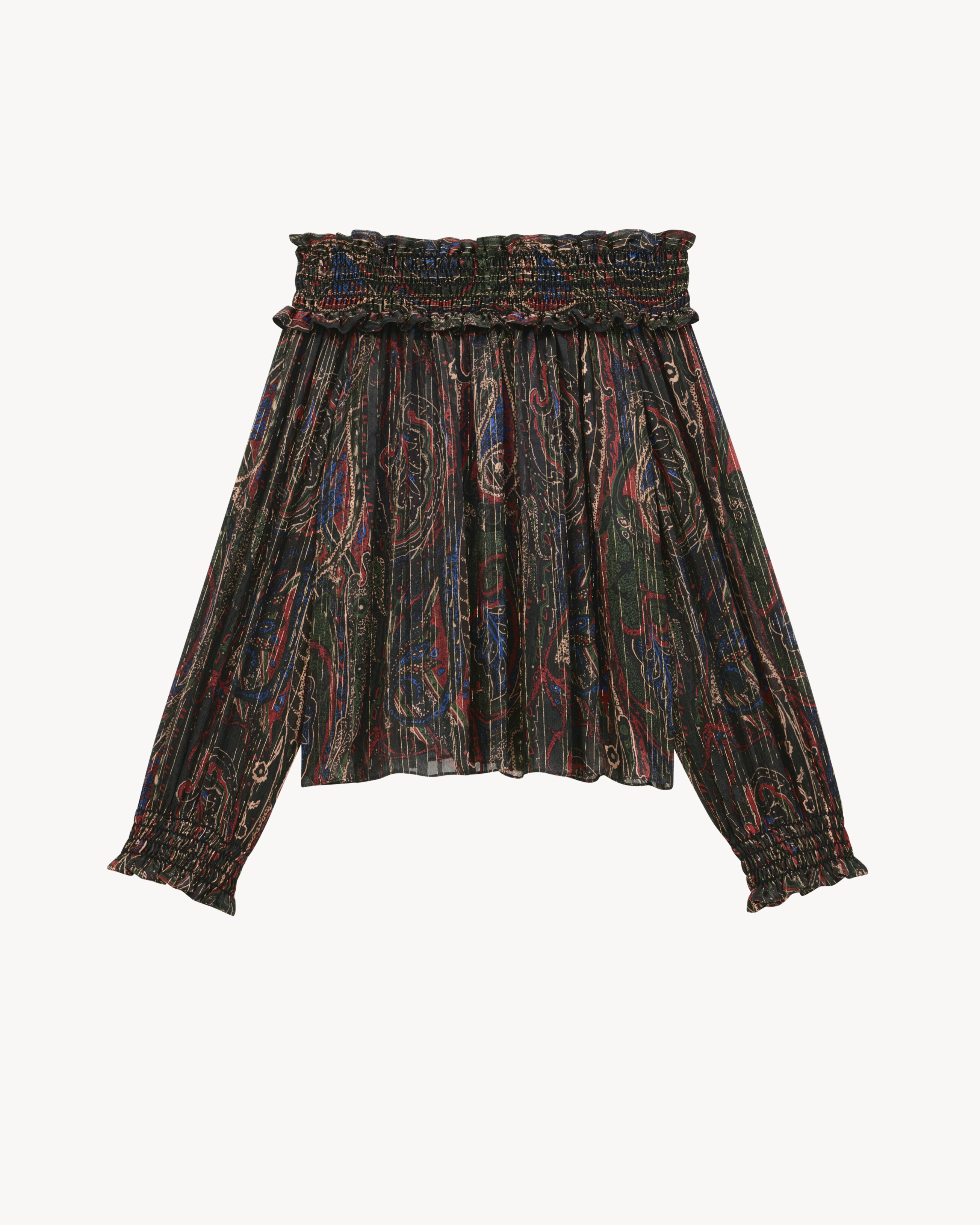 smocked blouse in lurex paisley silk
