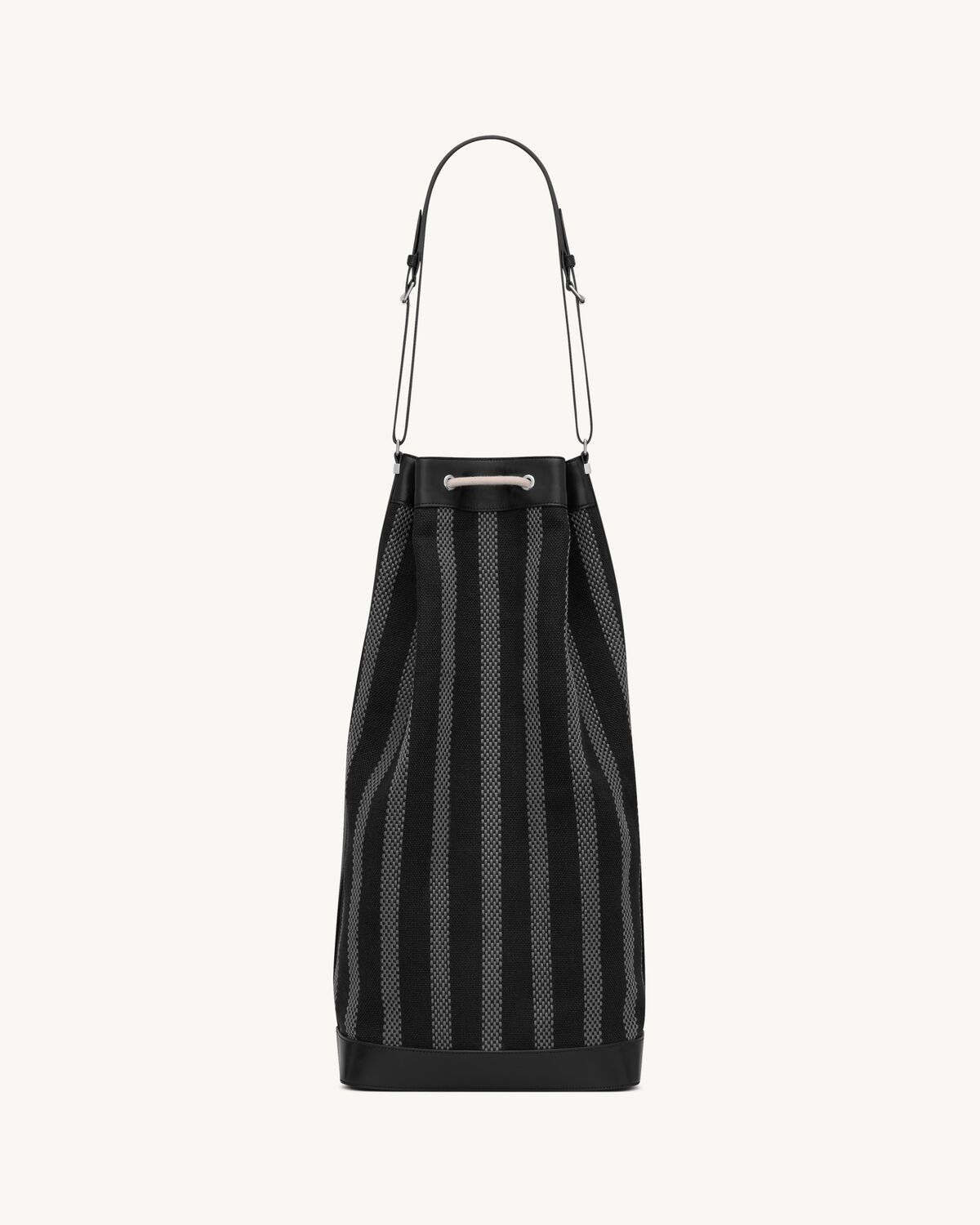 borsa a secchiello lunga in tela e pelle morbida