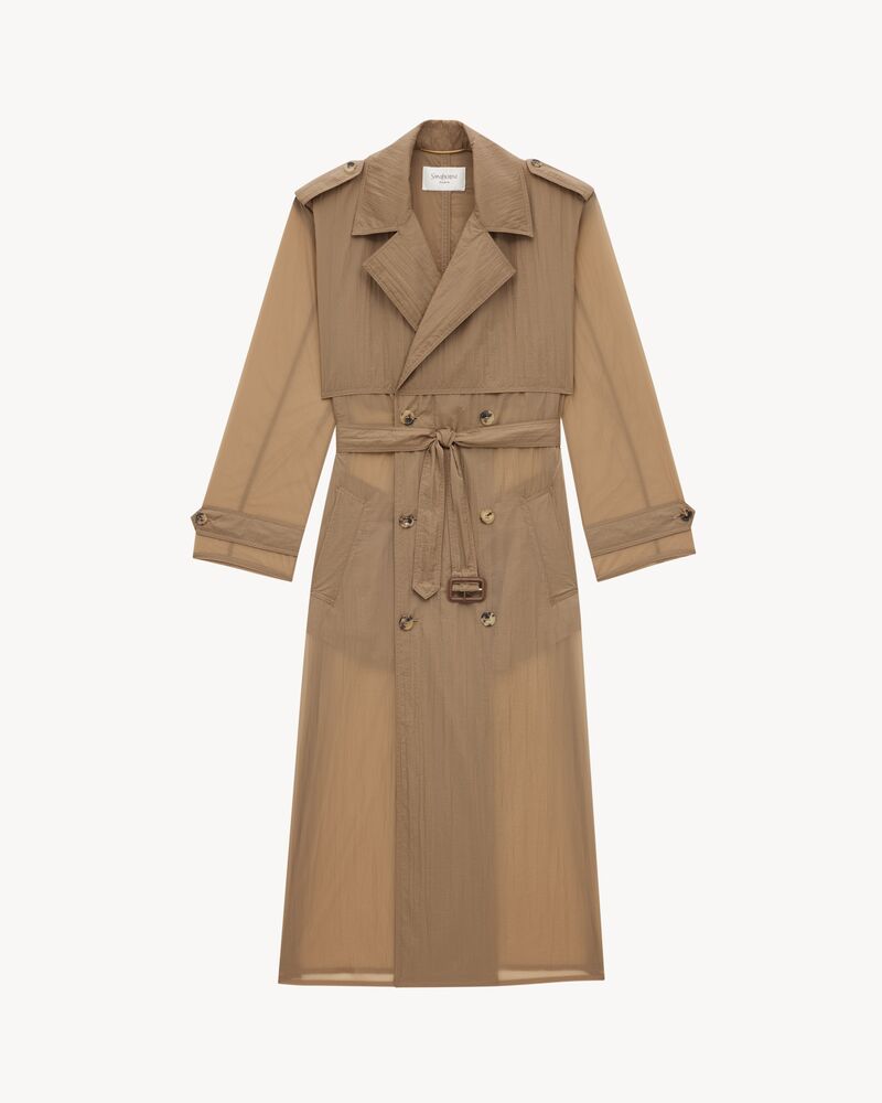 Trench coat in crinkled polyamide