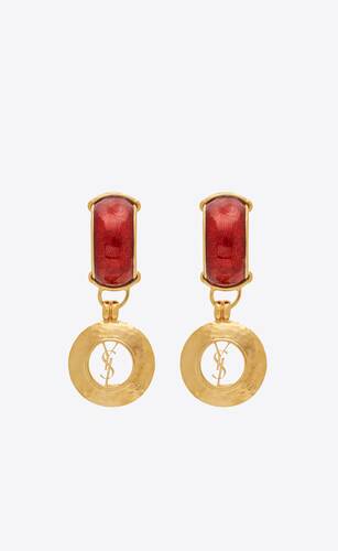 dome and ysl circle drop earrings in metal and resin
