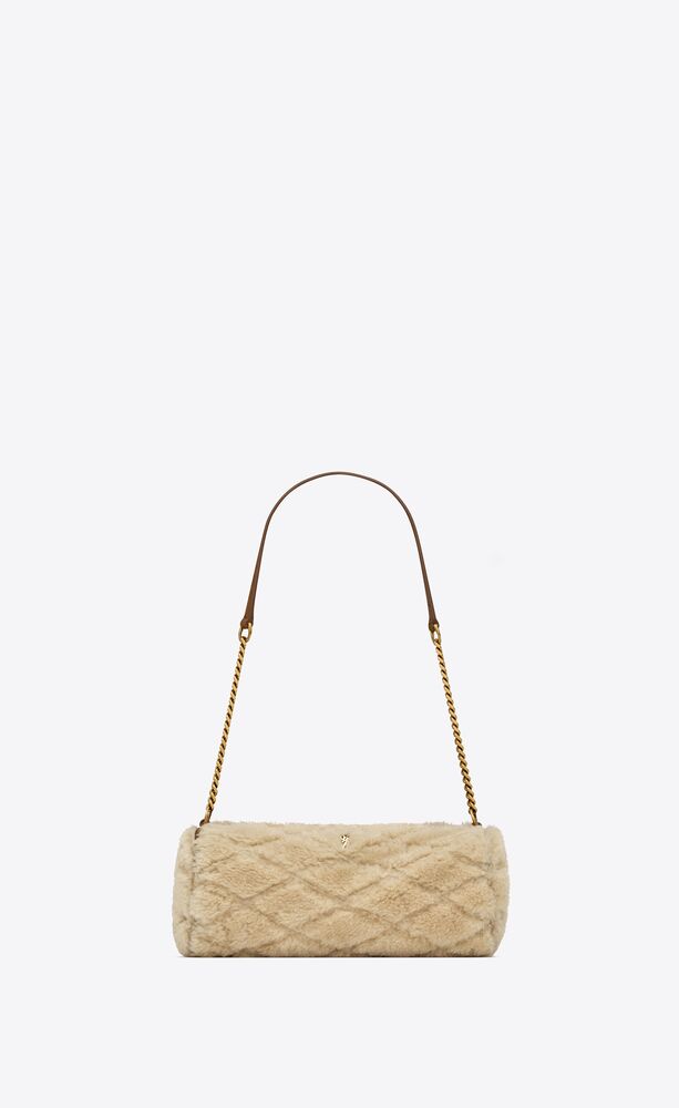SAINT LAURENT Shearling Quilted Sade Puffer Envelope Clutch