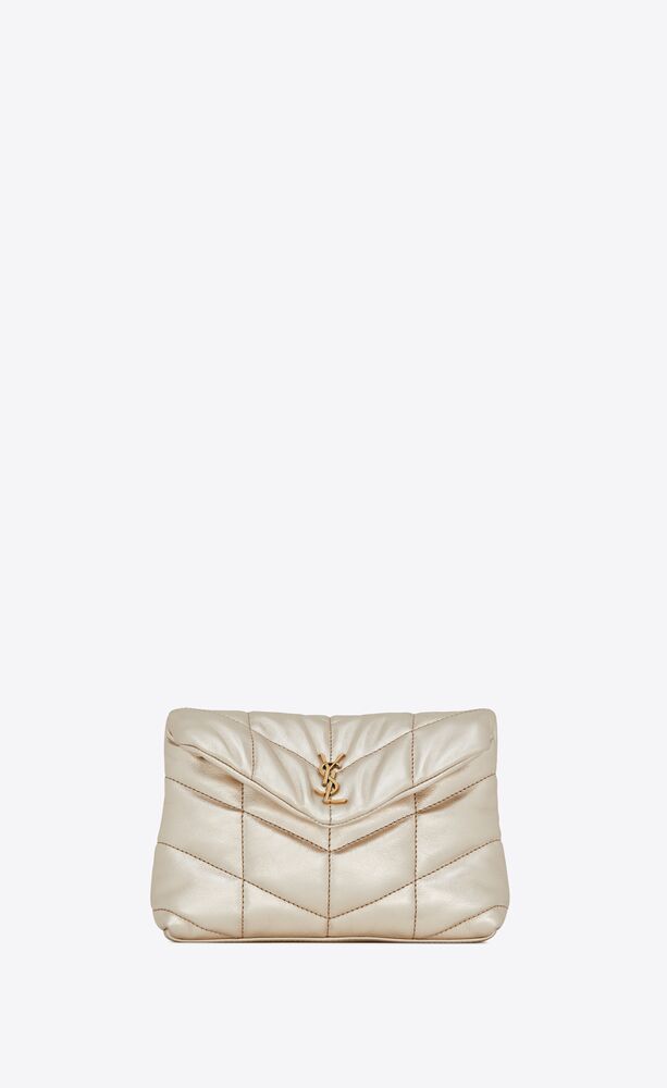 puffer small pouch in quilted lamé leather