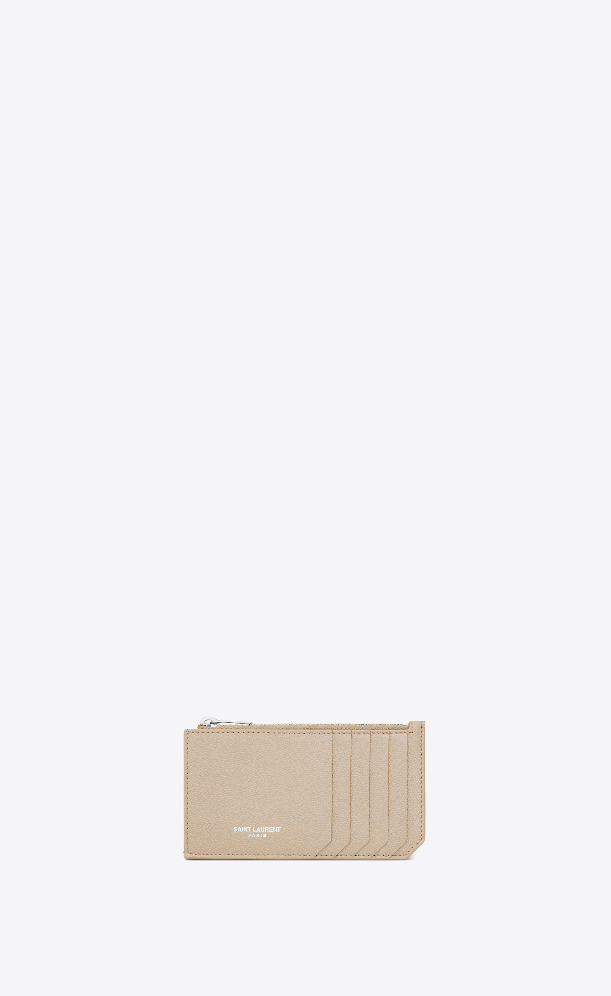 SAINT LAURENT PARIS FRAGMENT ZIPPED CREDIT CARD CASE IN GRAIN DE