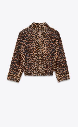 giacca harrington in taffettà di seta leopardato