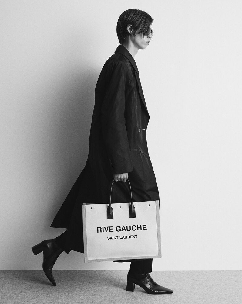 Rive Gauche tote bag grande de lino y piel