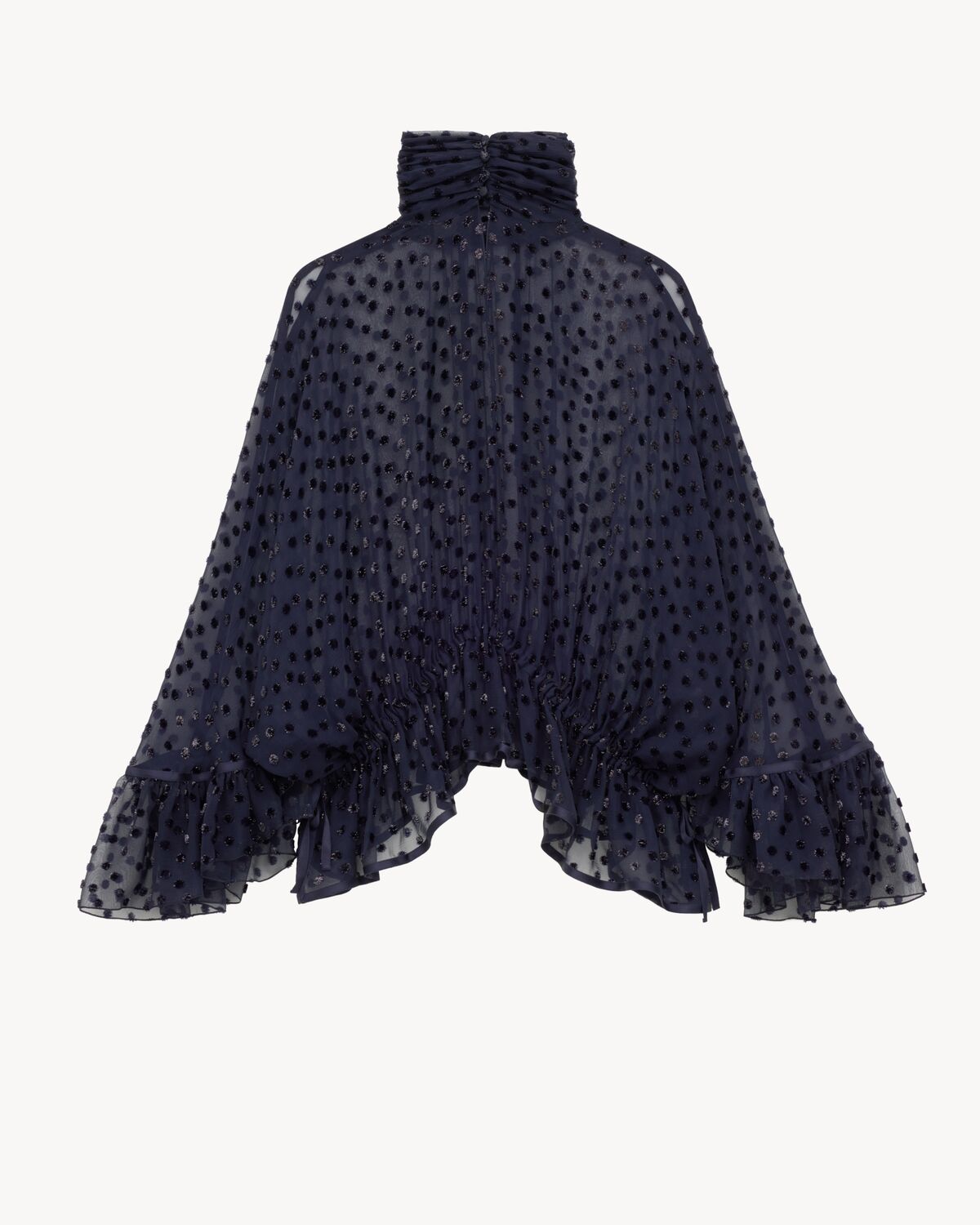 blusa oversize in velluto lamé e mussola di seta a pois