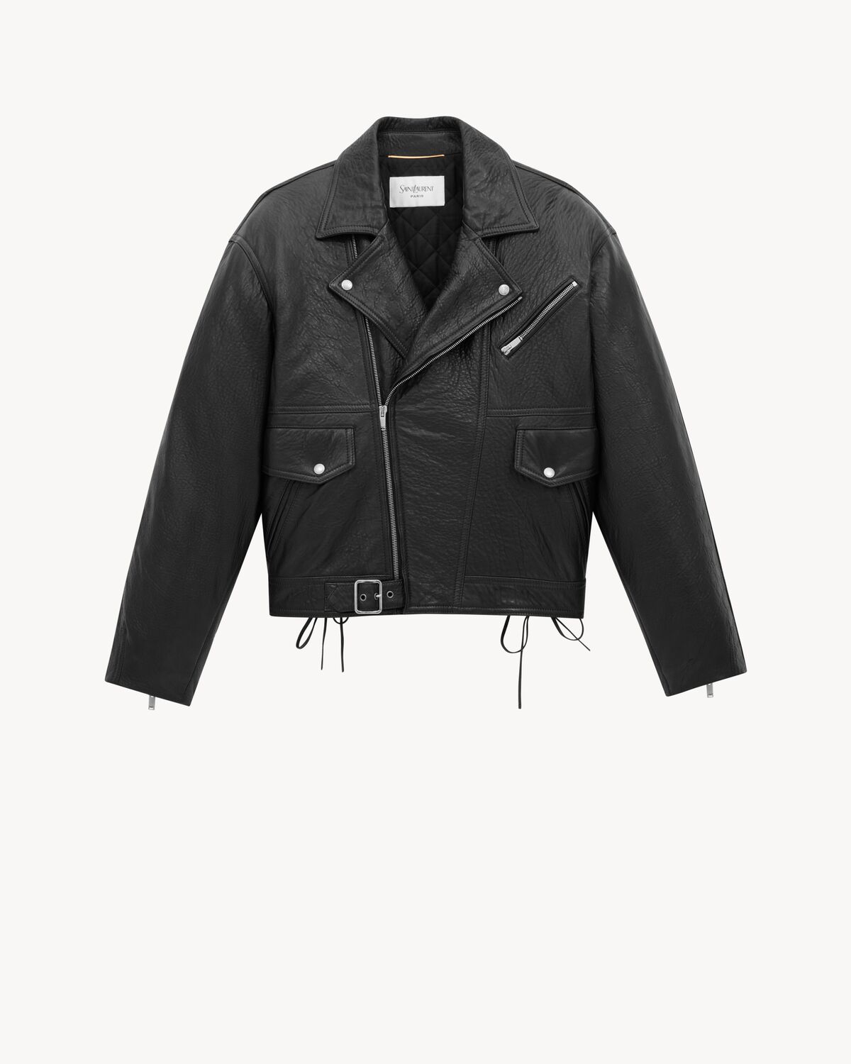 veste biker en cuir d’agneau grainé