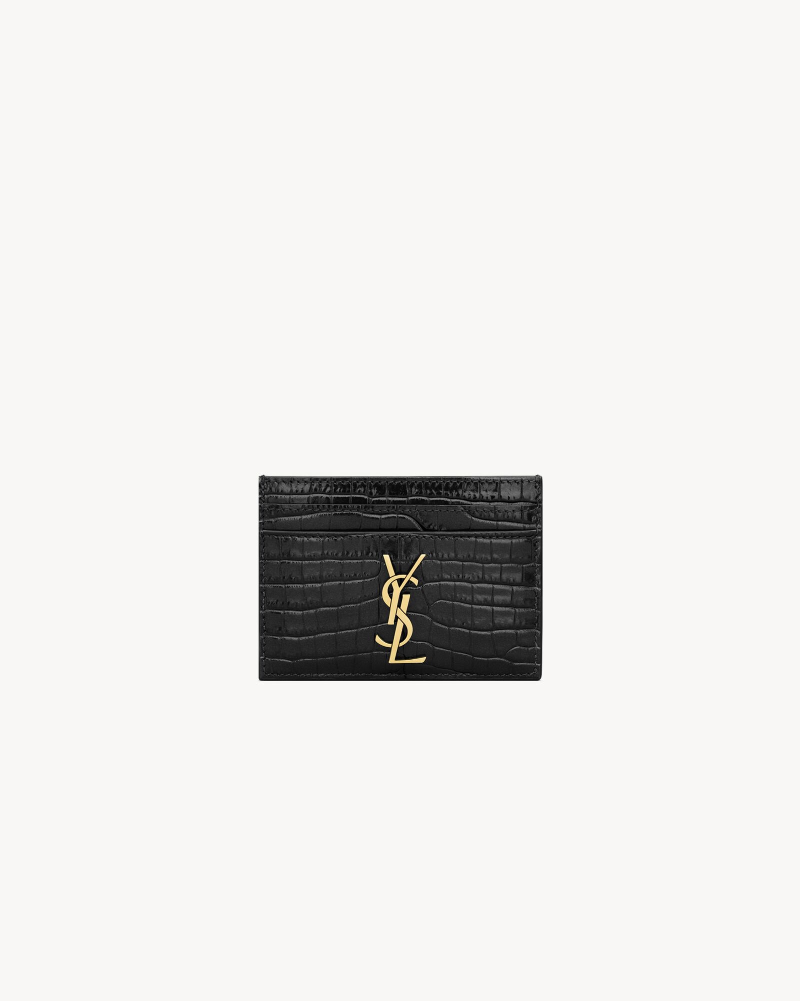 CASSANDRE card case in crocodile embossed shiny leather Saint Laurent YSL