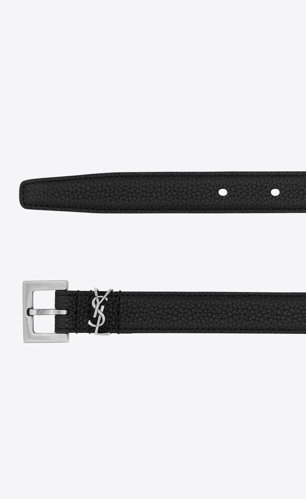 Saint Laurent Triple-loop Pebbled-leather Belt in Black for Men