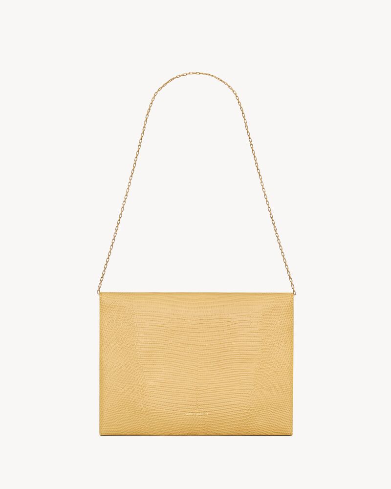 LETTER pouch on chain in shiny lizard