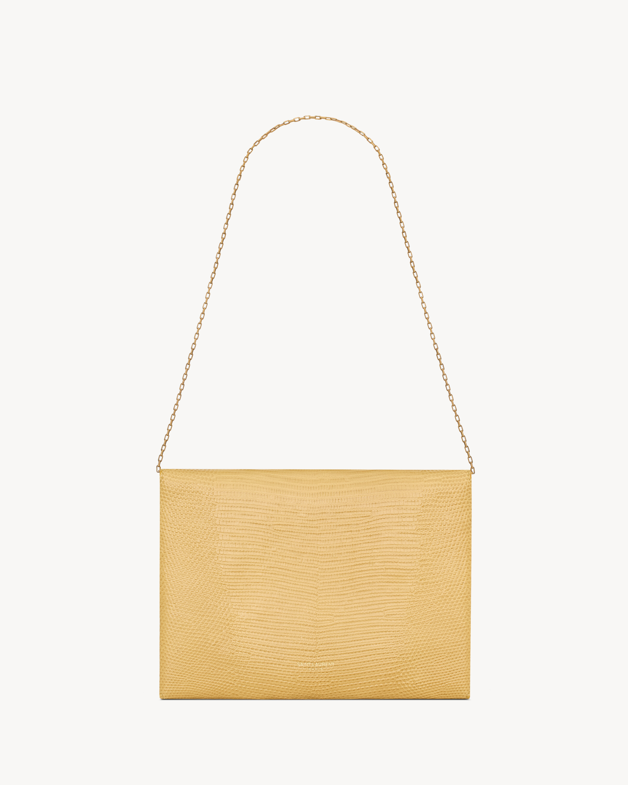 LETTER pouch on chain in shiny lizard