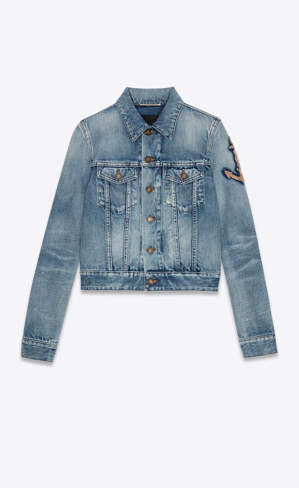 Rope monogram jacket in dirty green trash denim | Saint Laurent United ...