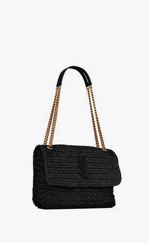 niki medium chain bag in raffia and leather